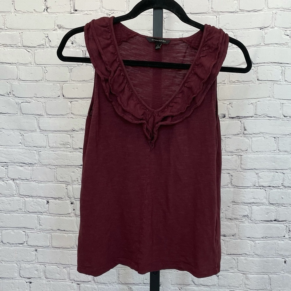 Banana Republic Maroon Ruffle Sleeveless Blouse